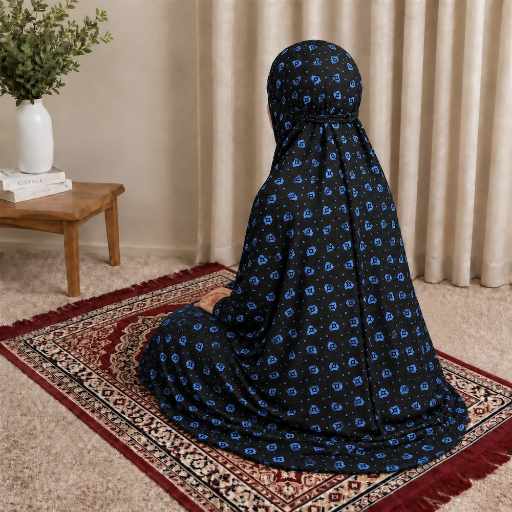 Navy Blue Printed Namaz Chaddar for Women | Full Coverage Prayer Wear