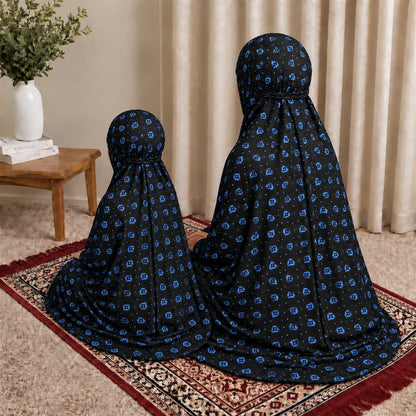 Navy blue mother daughter Namaz chaddar set with matching royal blue print