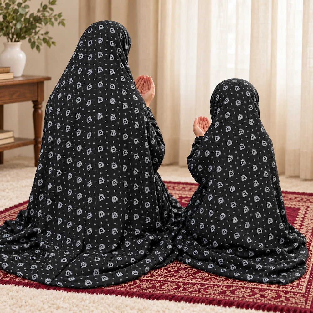 Charcoal white Mother Daughter matching Namaz chaddar set