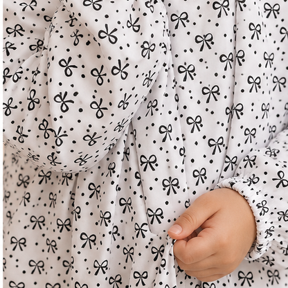 White Printed Kids Namaz Chaddar for Girls with Attached Veil and Elastic Sleeves