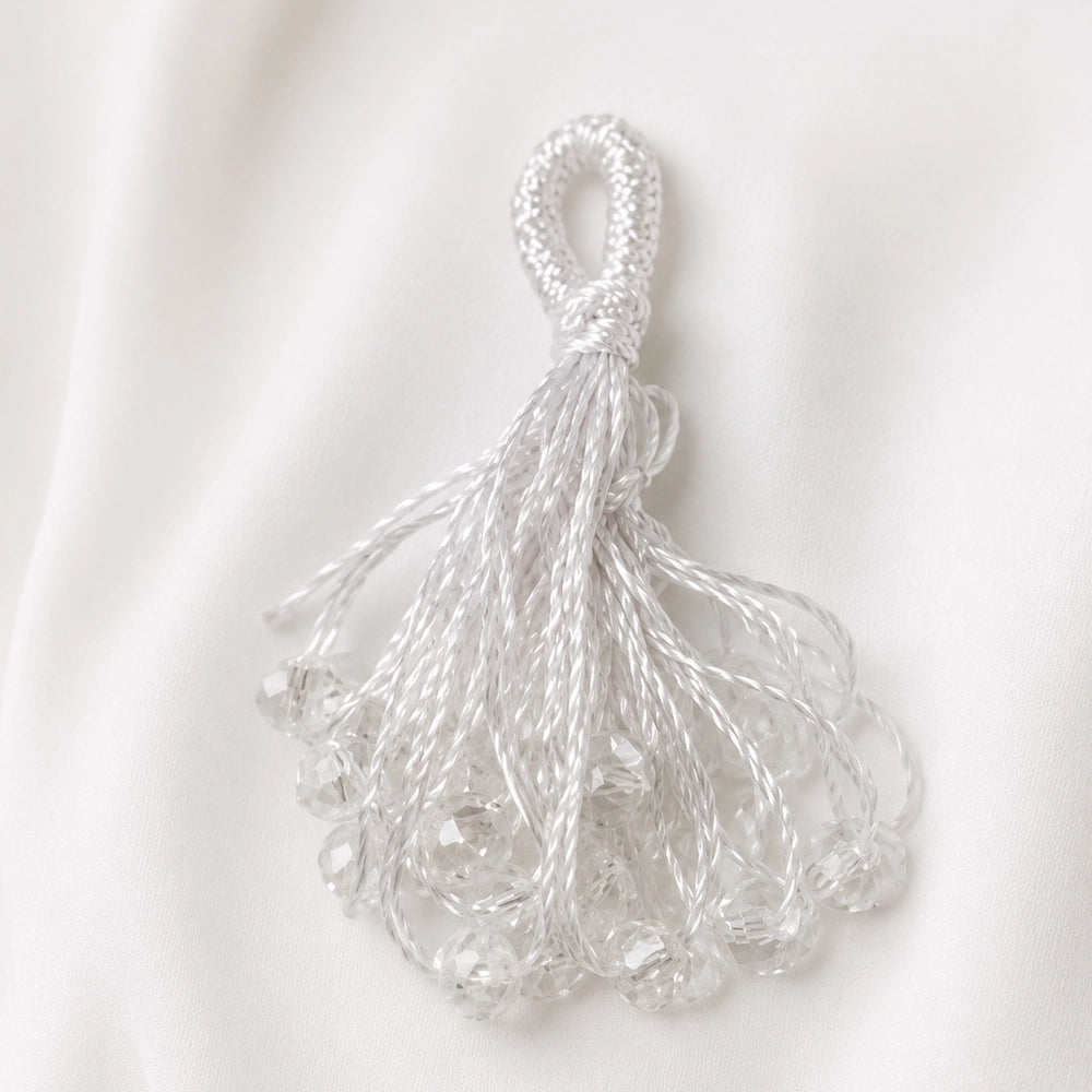 Pure white georgette abaya with hand embroidered pearl cuffs and hidden front button patti  