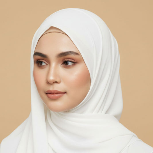 Woman wearing white georgette hijab elegant modest outfit